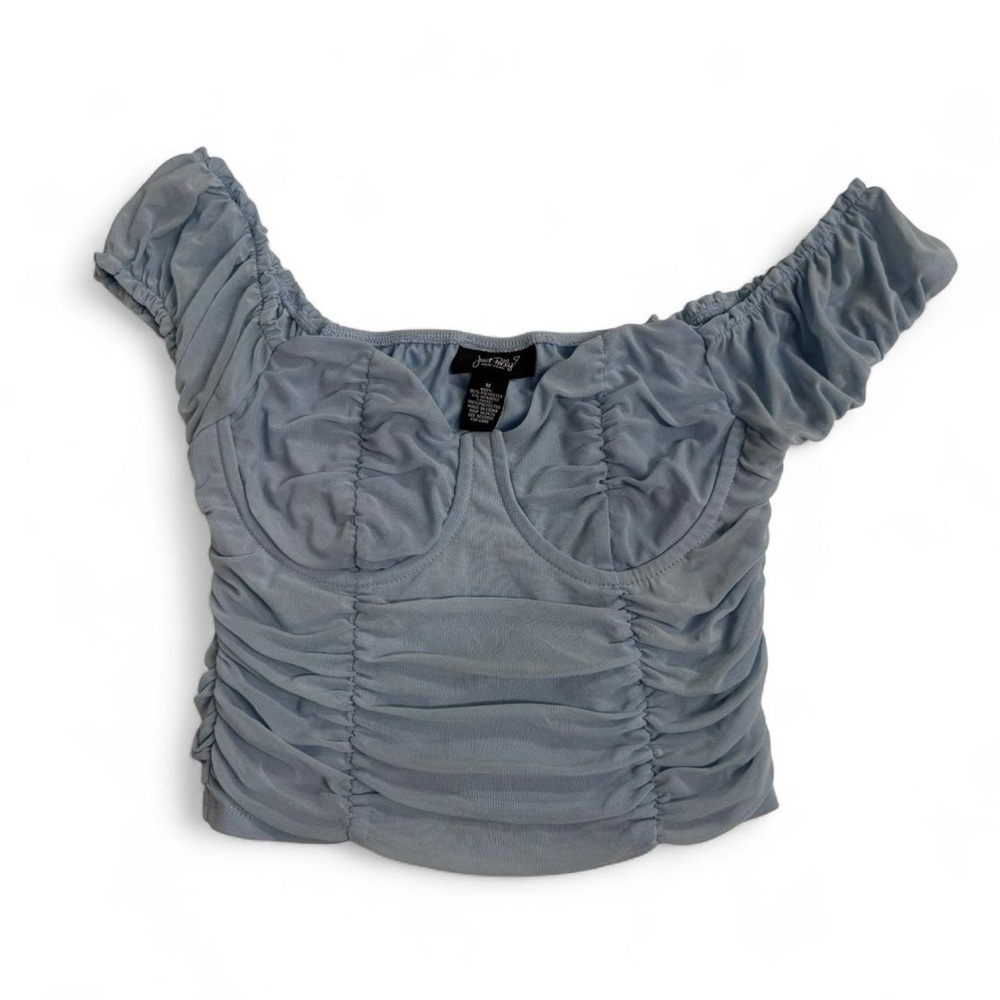 Just Polly Puff Sleeve Blue Ruched Women's Bustier Crop Top Princesscore
